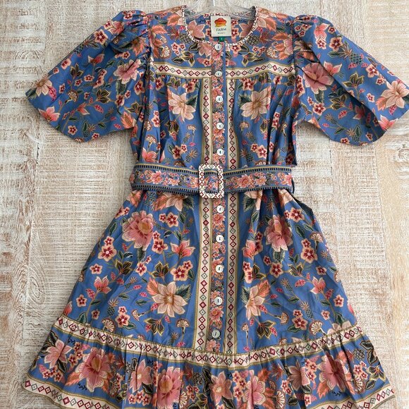 Farm Rio Superbloom Tapestry Blue Mini Floral Dress NWT Size Medium NWT - Picture 4 of 11
